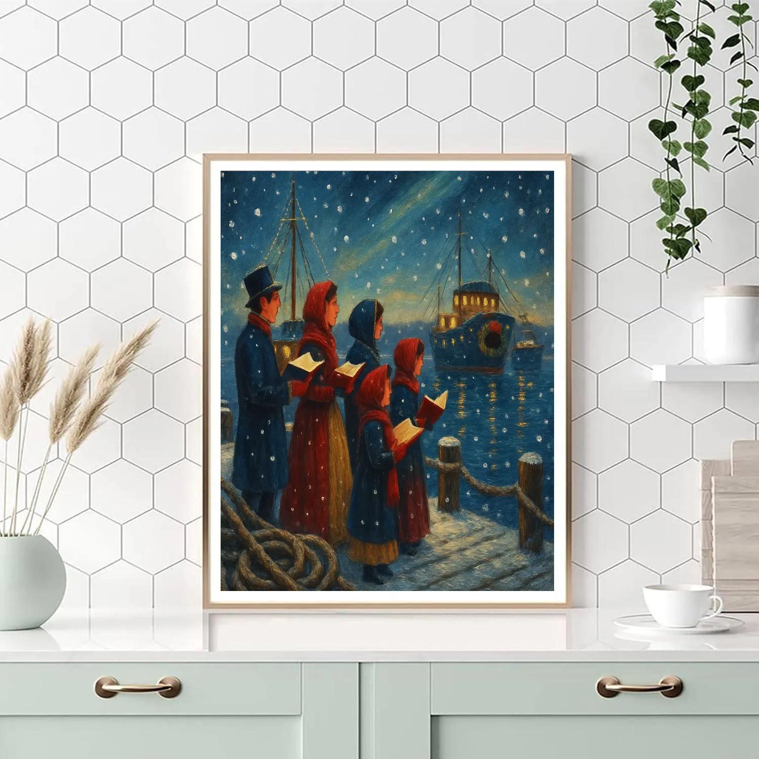 Harbor Carolers And The Winter Fleet paint by numbers