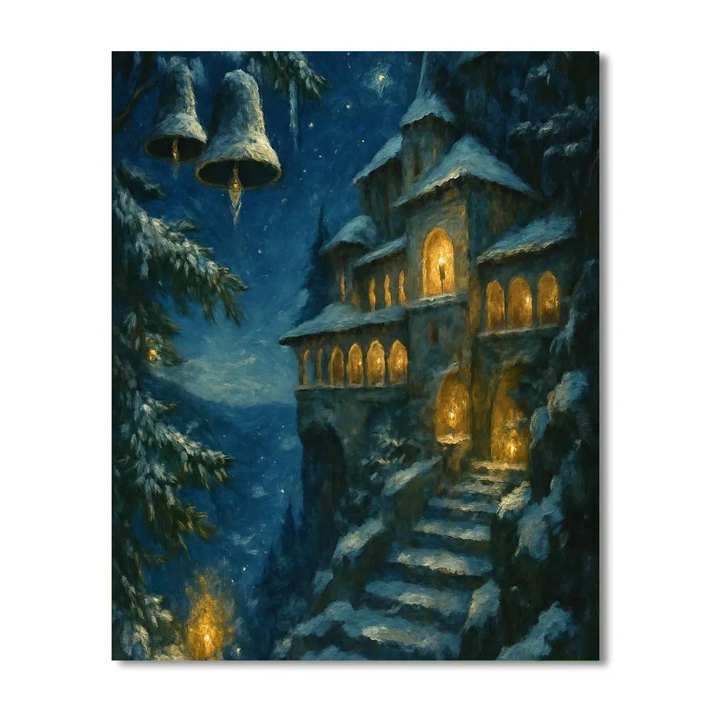 Mountain Monastery Stars And Snow Paint by numbers art