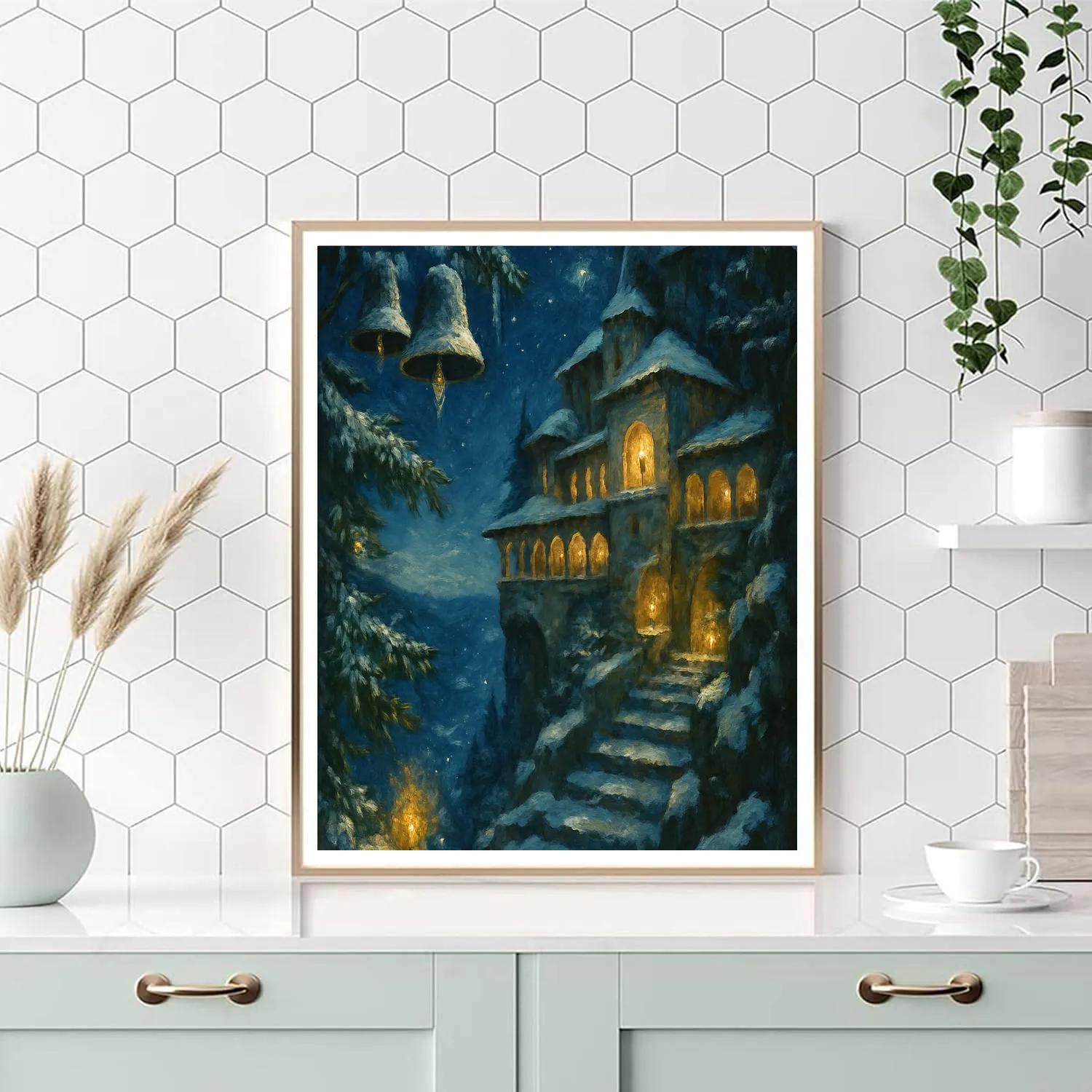 Mountain Monastery Stars And Snow Paint by numbers art
