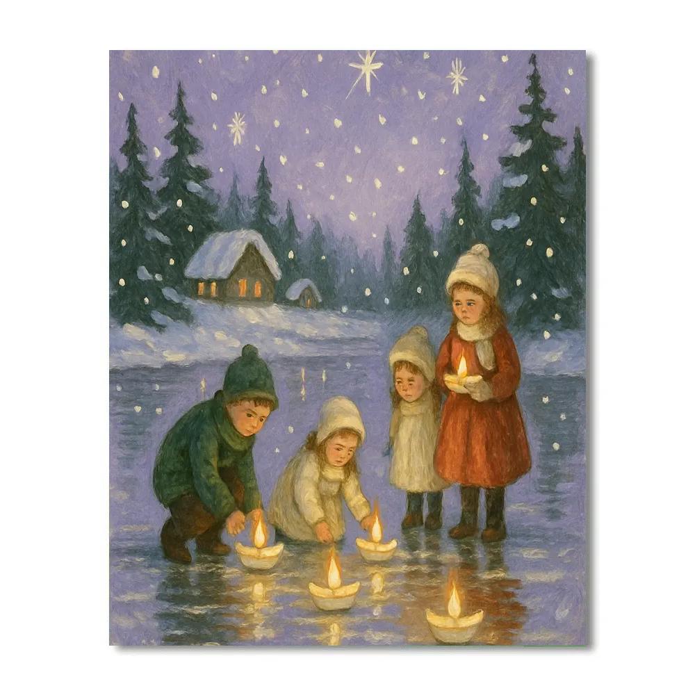 Candle Boats On The Frozen Lake Paint by numbers kits