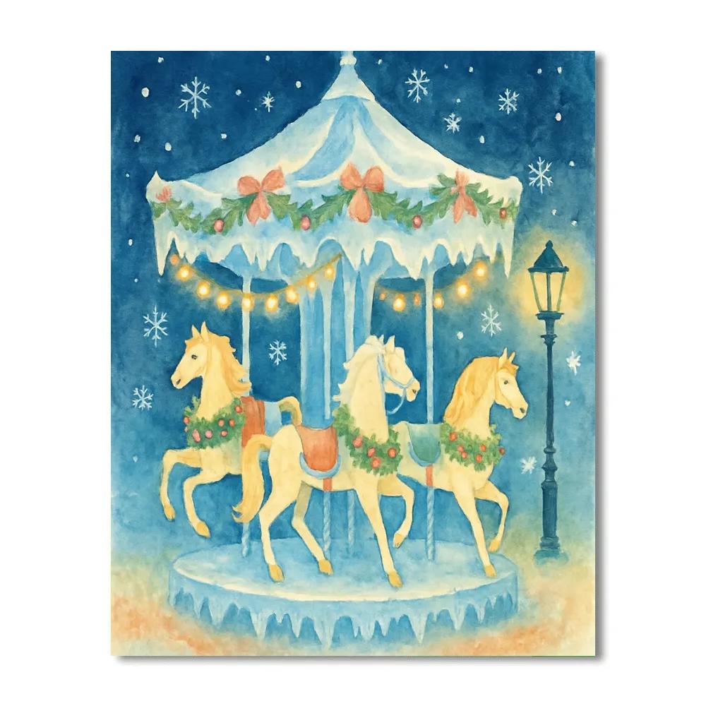 Icicle Carousel In The Town Green Paint by numbers art