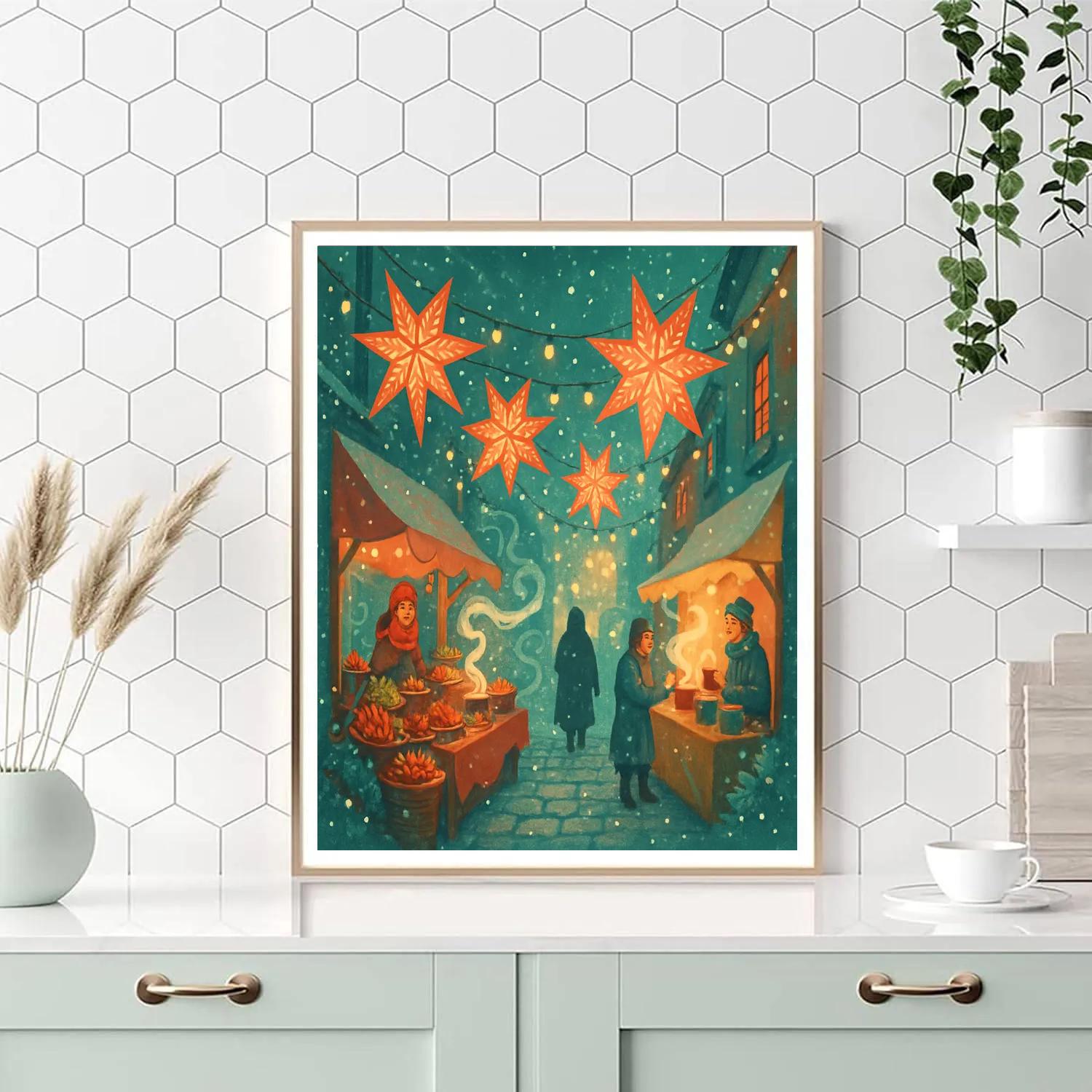 Winter Market Star Lantern Alley painting number kit