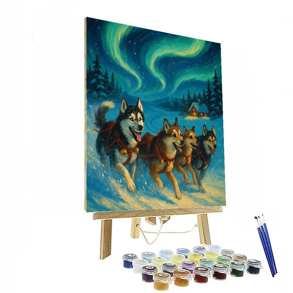 Glistening Sled Dogs On Aurora Trail Paint by numbers kits