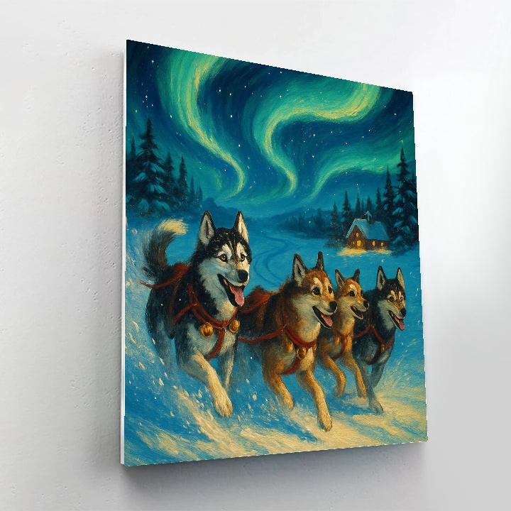 Glistening Sled Dogs On Aurora Trail Paint by numbers kits