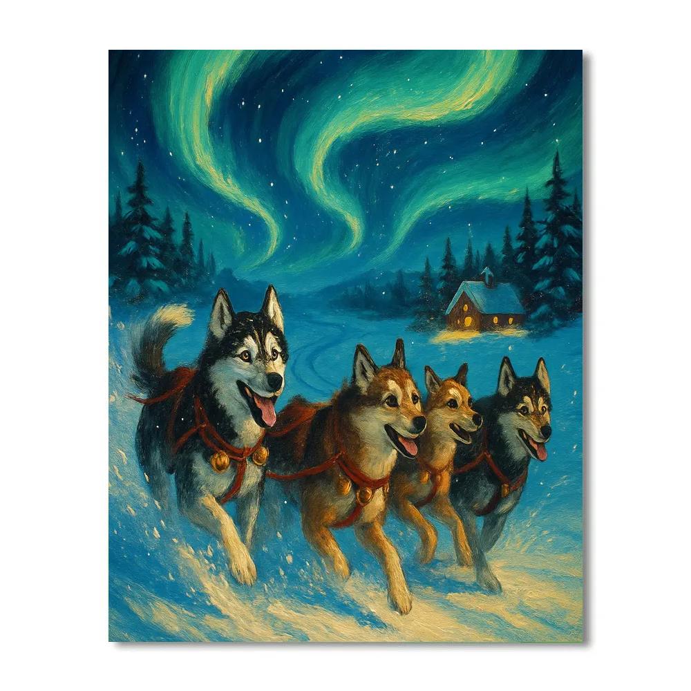 Glistening Sled Dogs On Aurora Trail Paint by numbers kits
