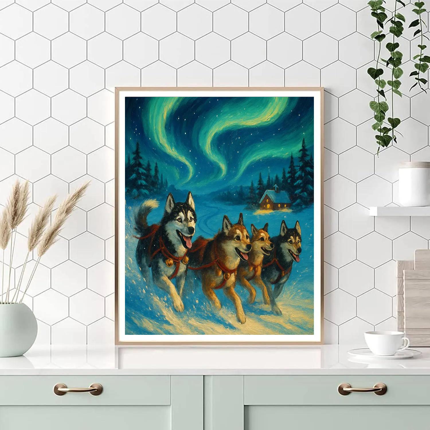 Glistening Sled Dogs On Aurora Trail Paint by numbers kits