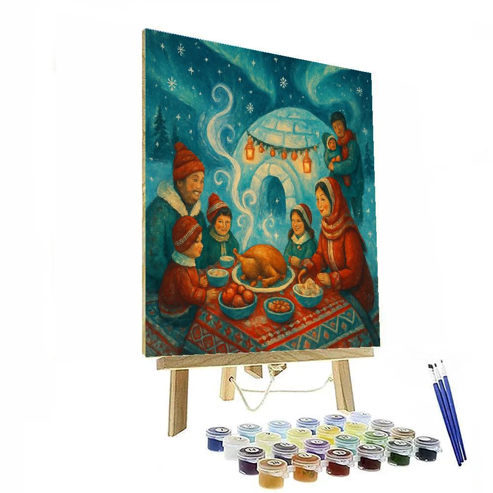 Igloo Feast Under Polar Lanterns Number painting