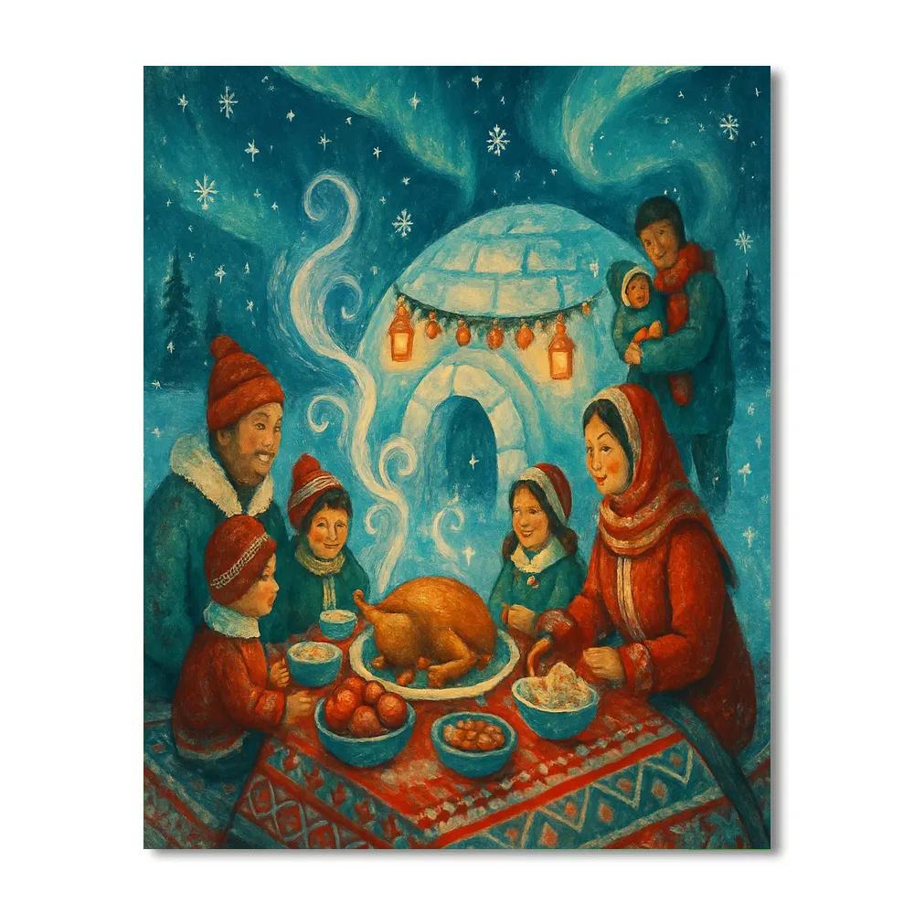 Igloo Feast Under Polar Lanterns Number painting
