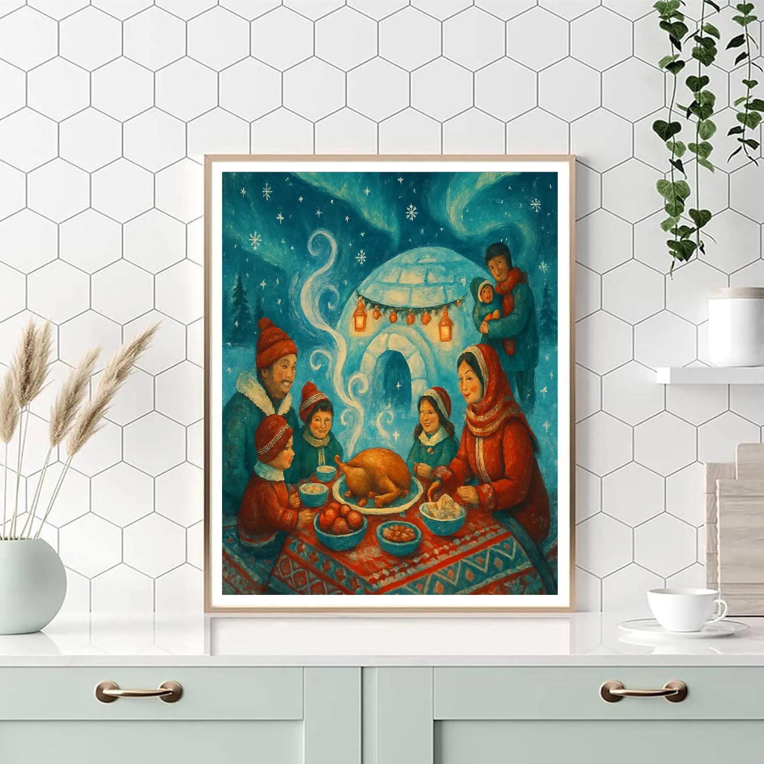 Igloo Feast Under Polar Lanterns Number painting
