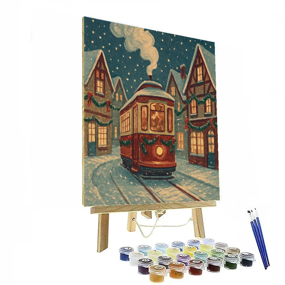 Snowy Tram Bells Through Old Town painting number kit