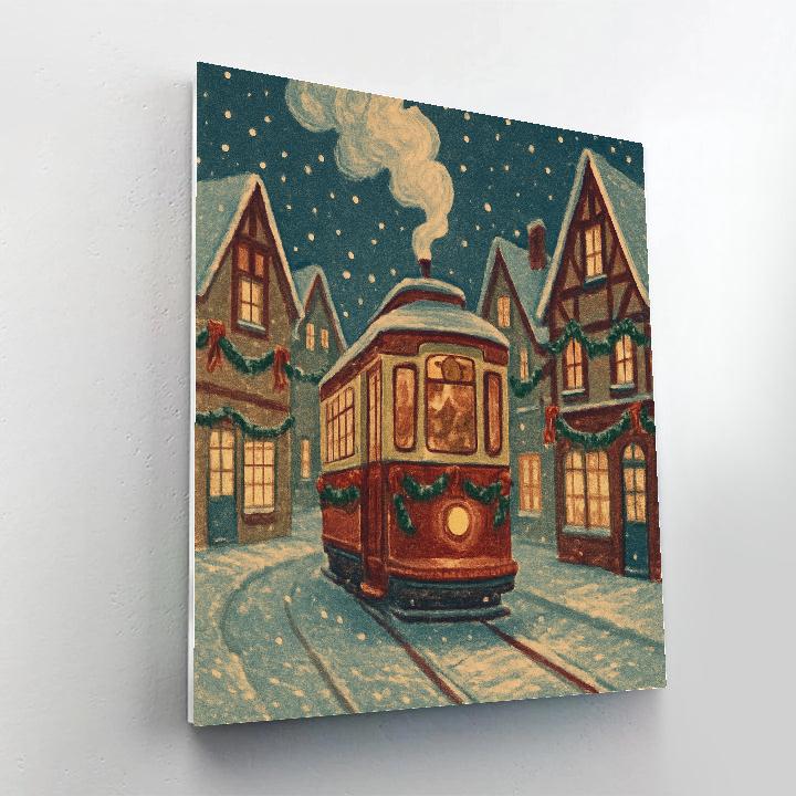 Snowy Tram Bells Through Old Town painting number kit