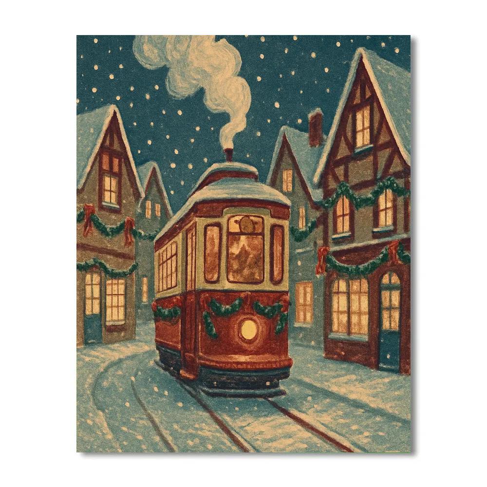 Snowy Tram Bells Through Old Town painting number kit