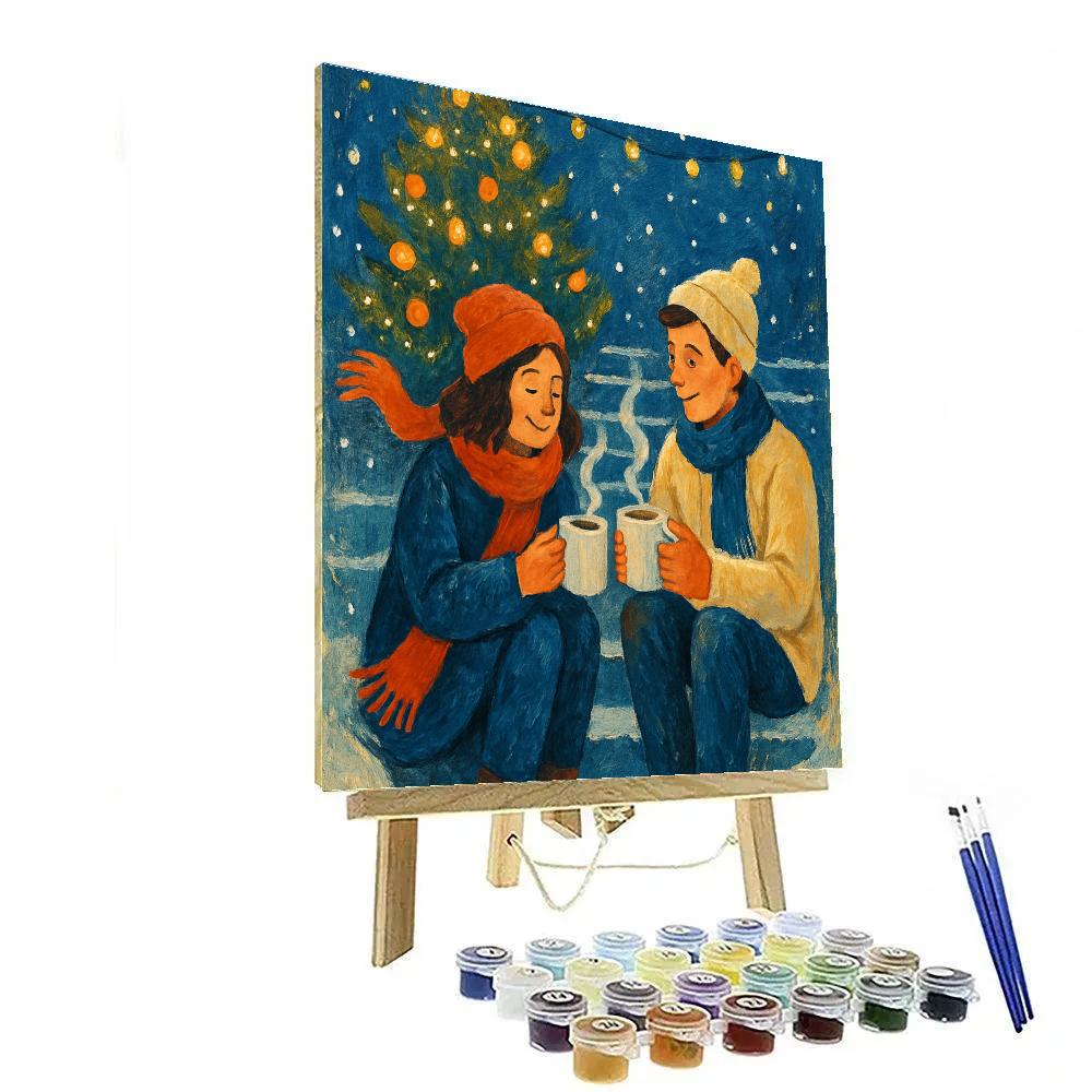 Starlit Cocoa On The Town Steps Number painting