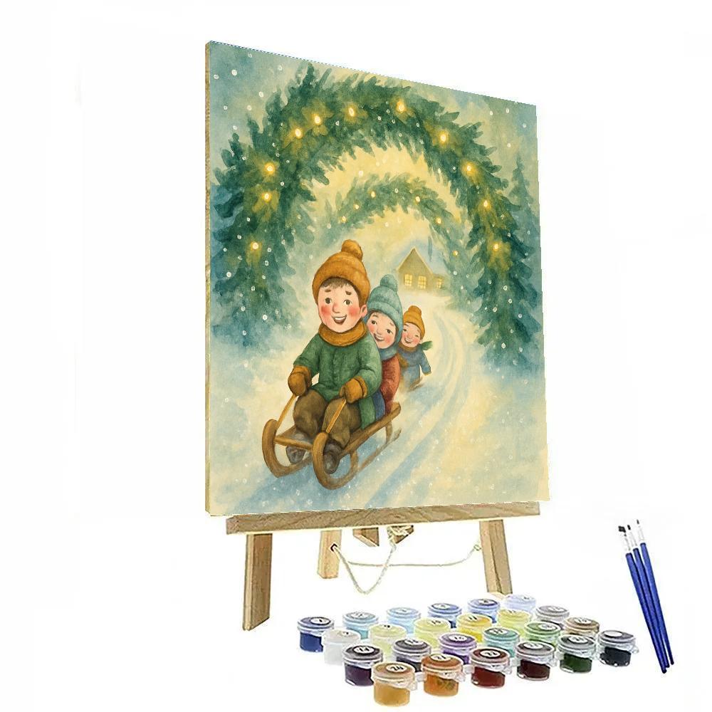 Twilight Sled Run Through Fir Arches Numbered painting kits