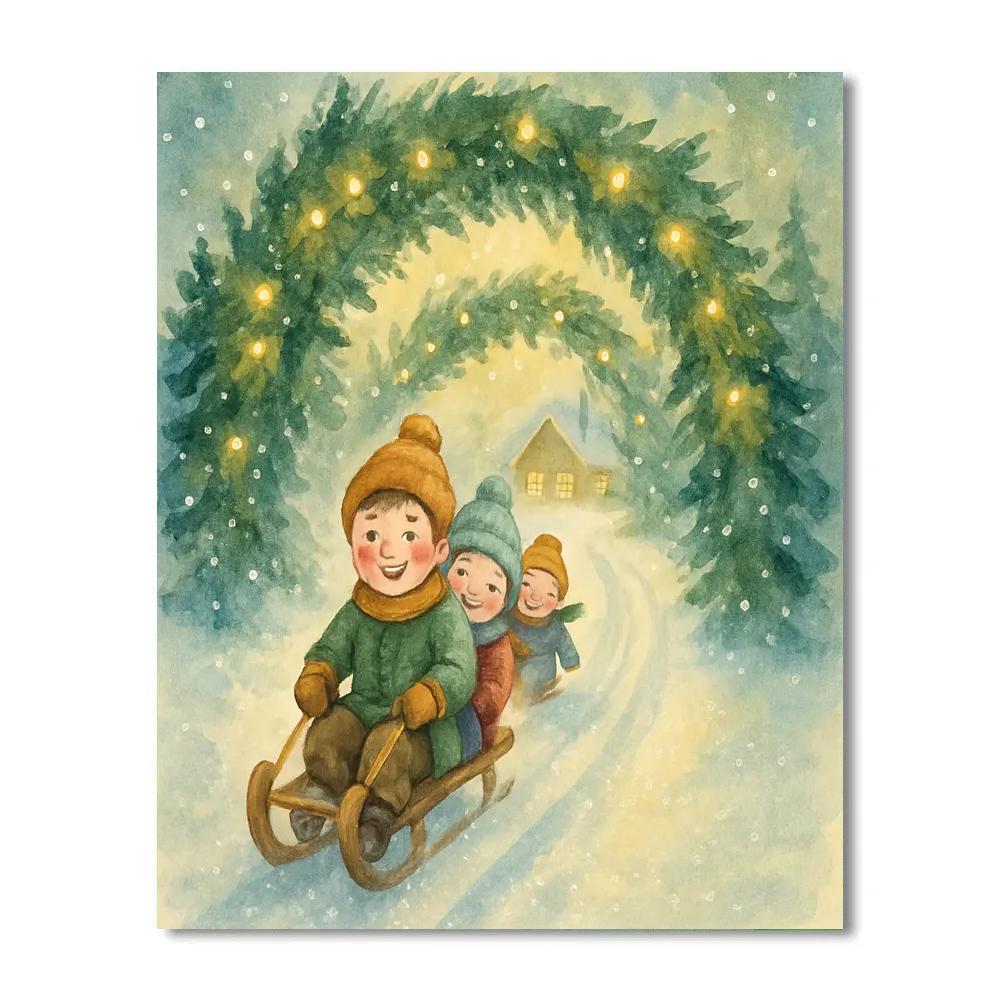 Twilight Sled Run Through Fir Arches Numbered painting kits