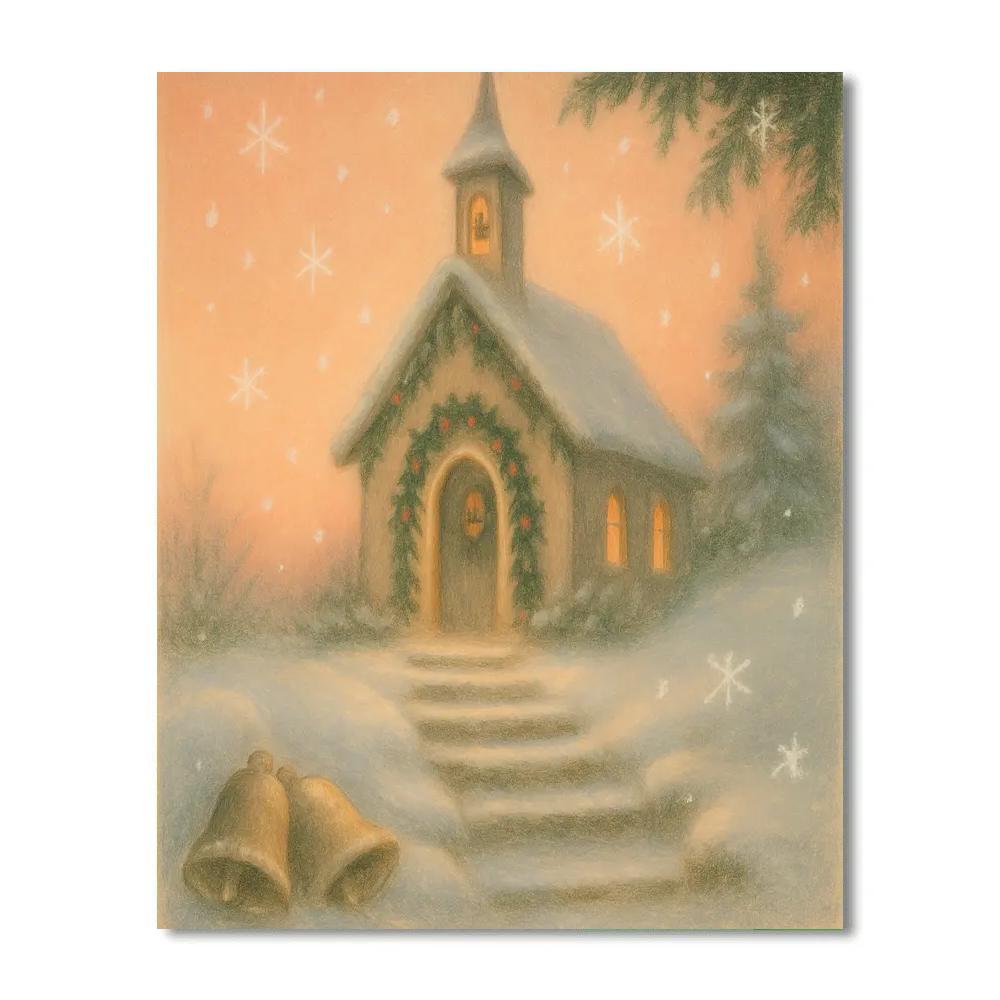 Peach Dawn Over The Valley Chapel DIY paint by numbers