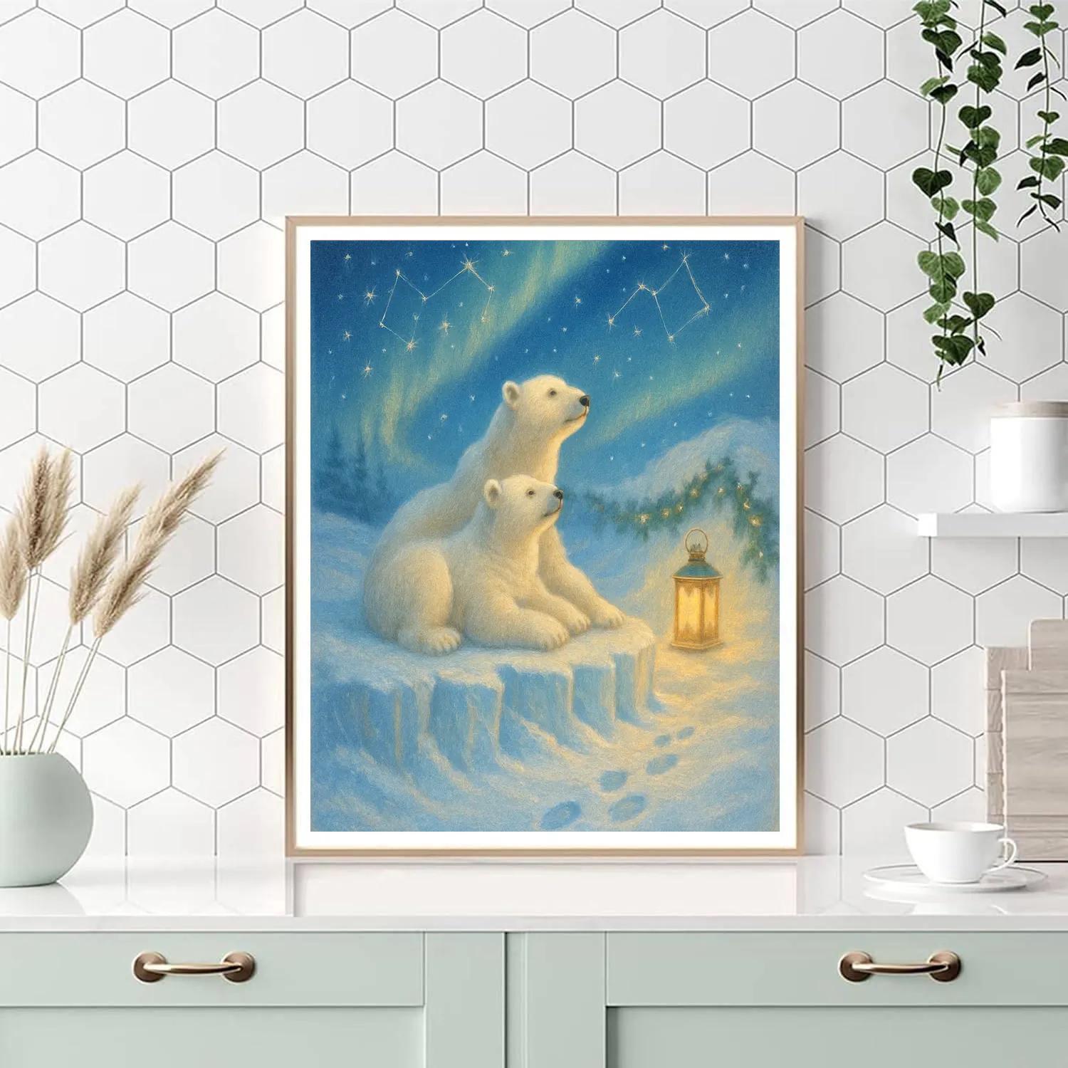 Polar Bear Stargazers On The Crystal Shore paint by color