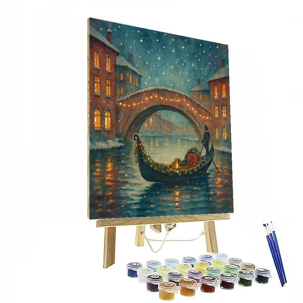 Winter Canal With Garlanded Gondola DIY paint by numbers