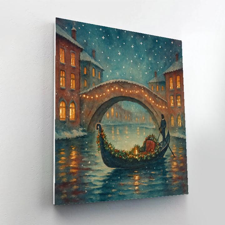 Winter Canal With Garlanded Gondola DIY paint by numbers