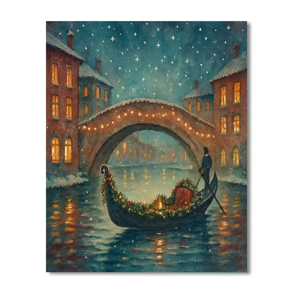 Winter Canal With Garlanded Gondola DIY paint by numbers