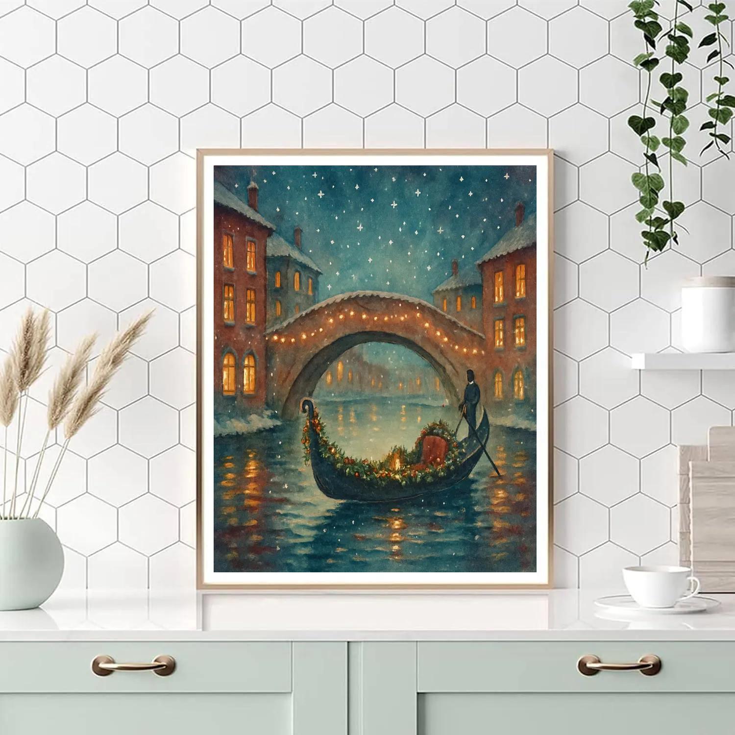 Winter Canal With Garlanded Gondola DIY paint by numbers