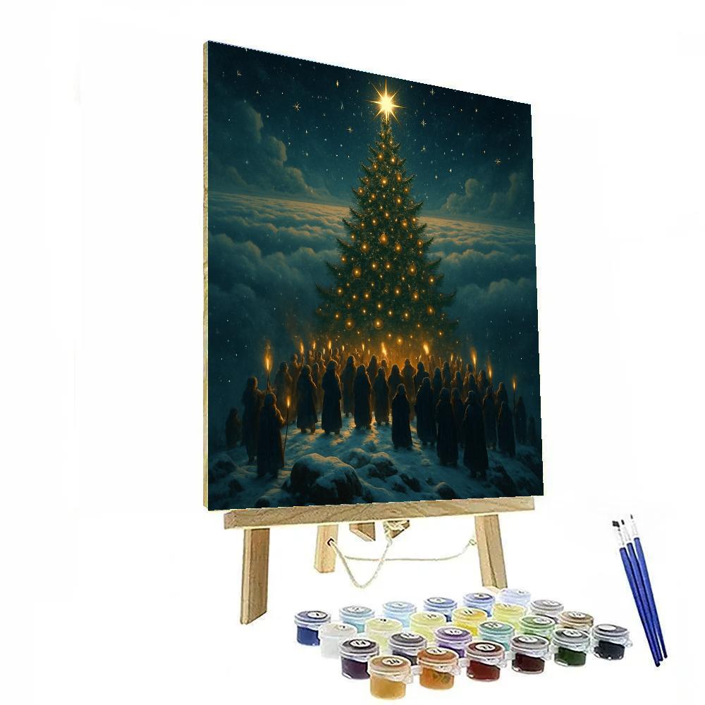 Mountaintop Tree Lighting Above The Clouds painting number kit