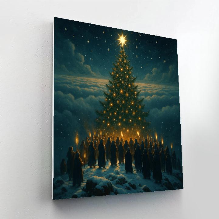 Mountaintop Tree Lighting Above The Clouds painting number kit