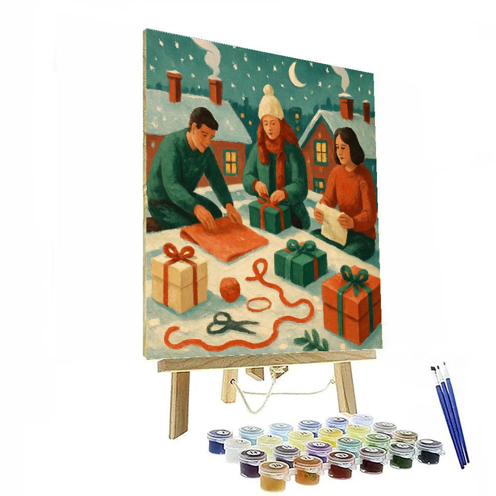 Rooftop Gift Wrappers Under Snowy Chimneys Number painting