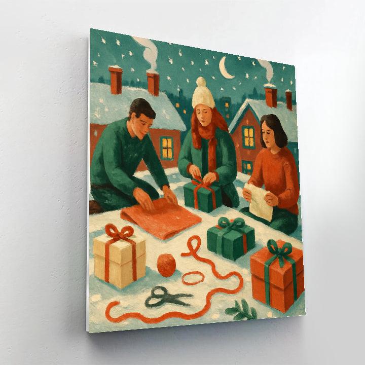 Rooftop Gift Wrappers Under Snowy Chimneys Number painting