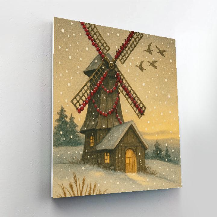 Snowy Windmill With Cranberry Garlands Paint by numbers art