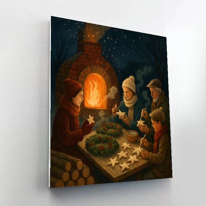 Village Pottery Kiln On Snow Night paint by number