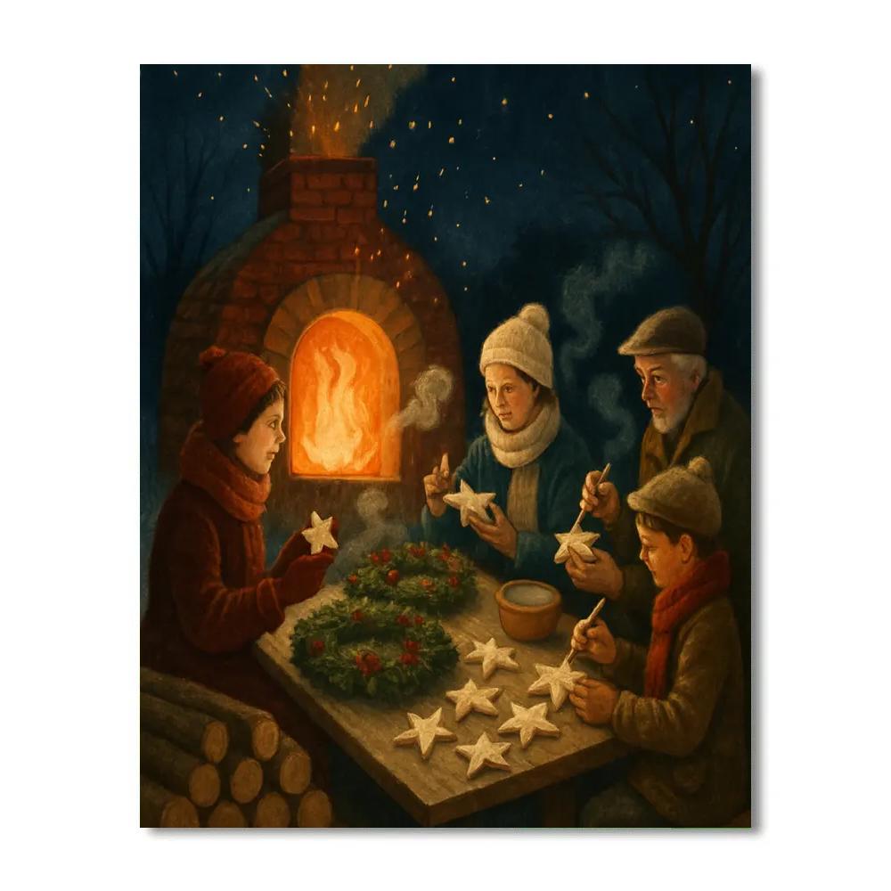 Village Pottery Kiln On Snow Night paint by number