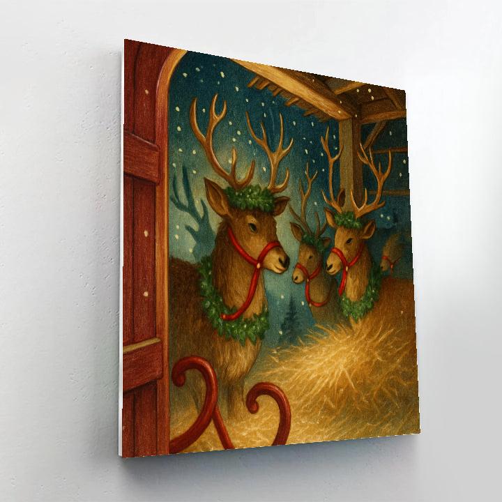 Reindeer Stable With Ribbon Halters paint by numbers