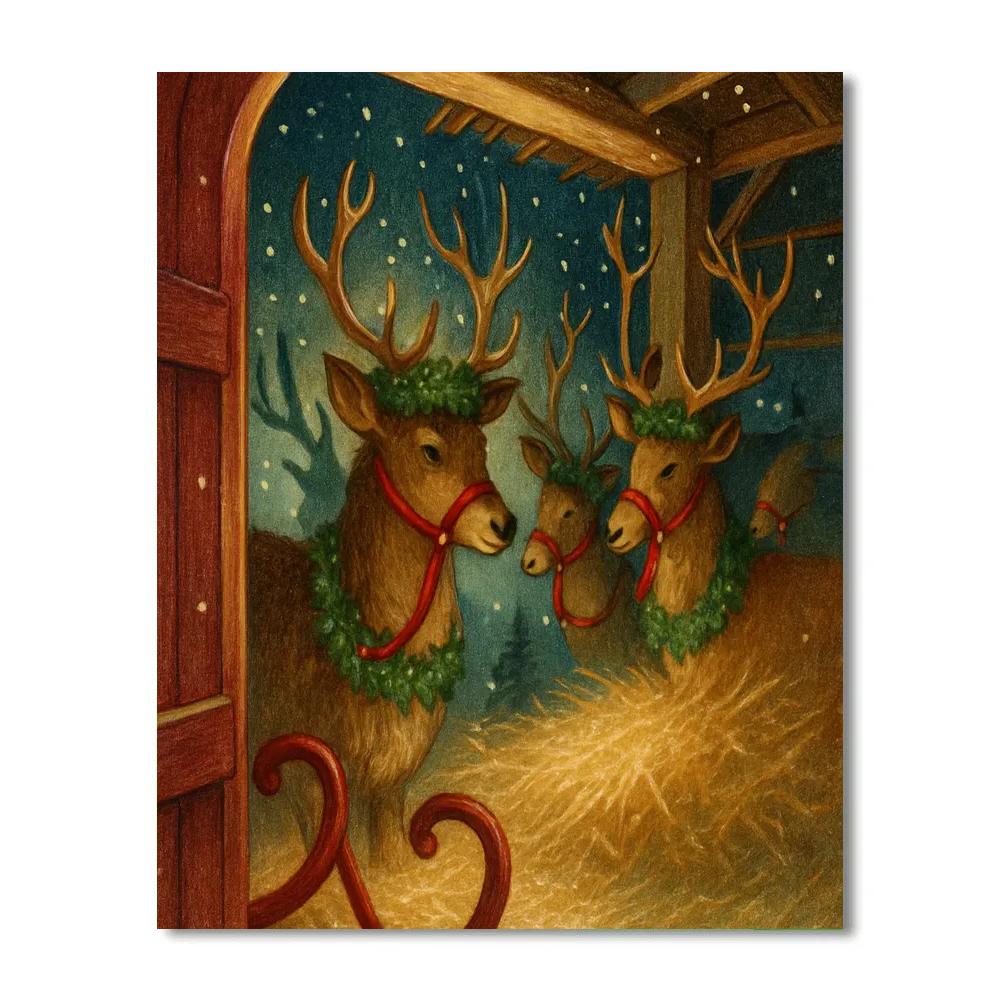 Reindeer Stable With Ribbon Halters paint by numbers