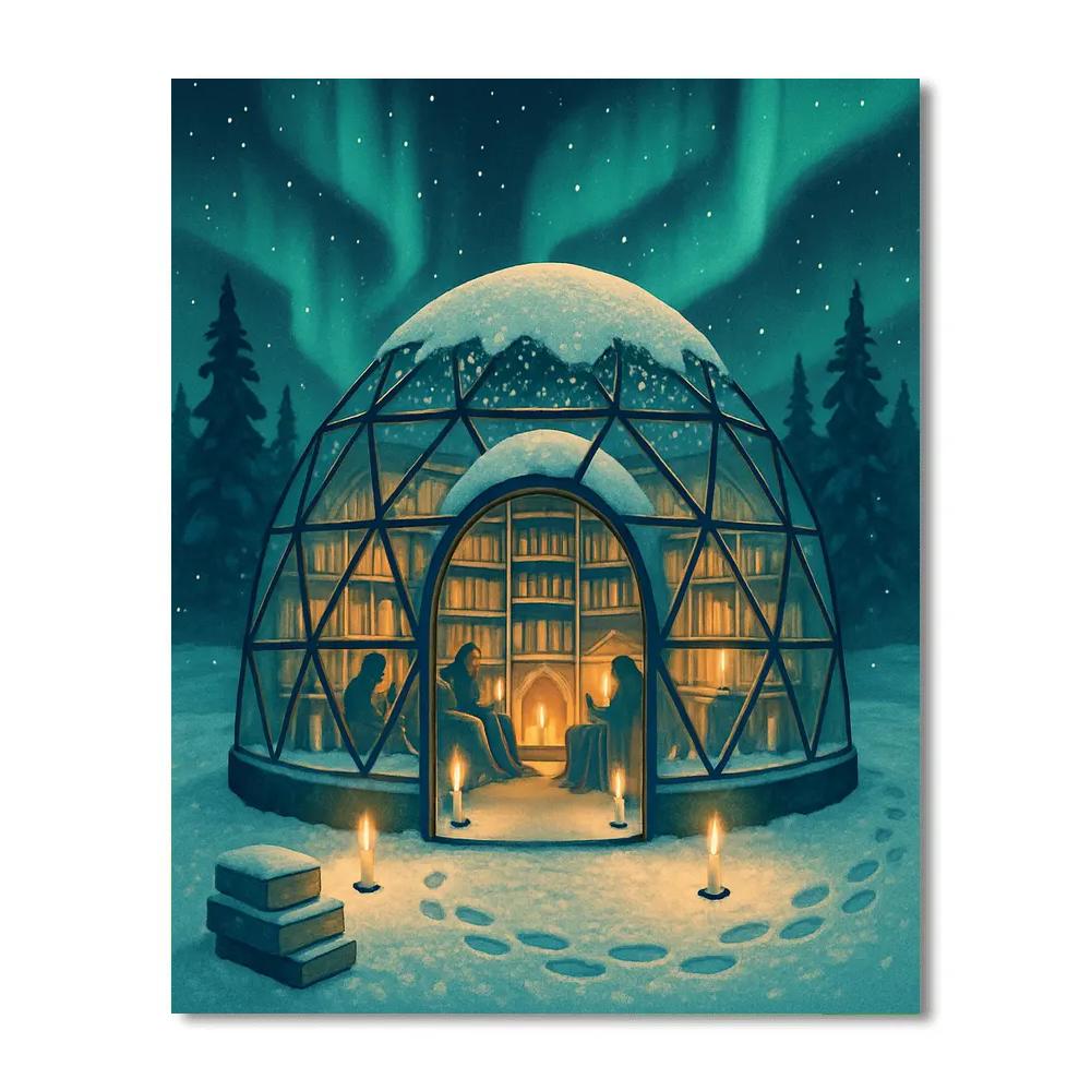 Skylit Glass Igloo Library Painting by numbers kit