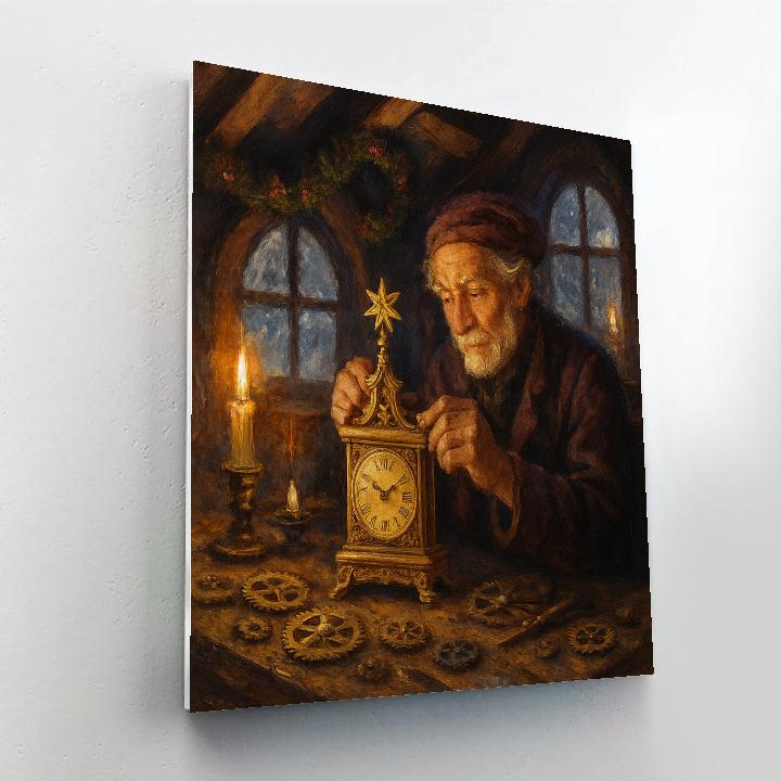 Snowy Clockmaker Attic painting number kit