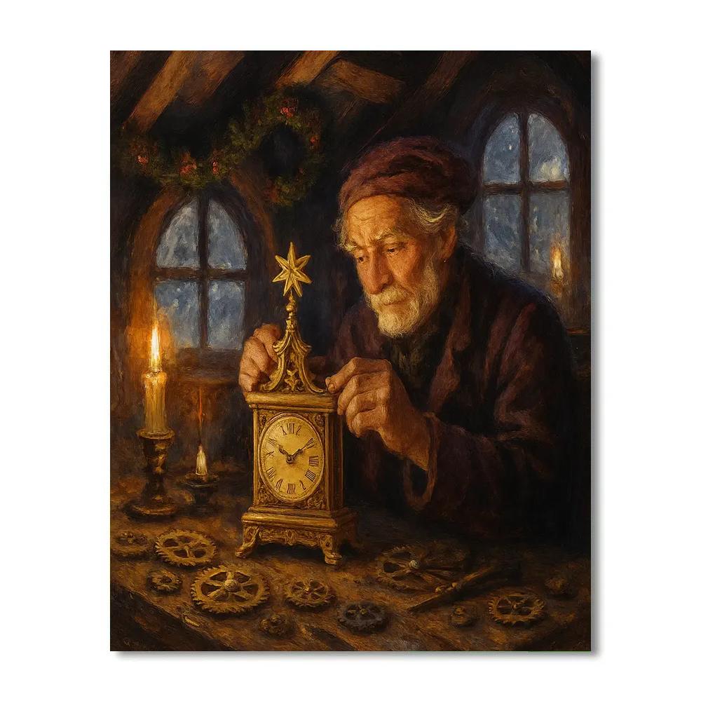 Snowy Clockmaker Attic painting number kit