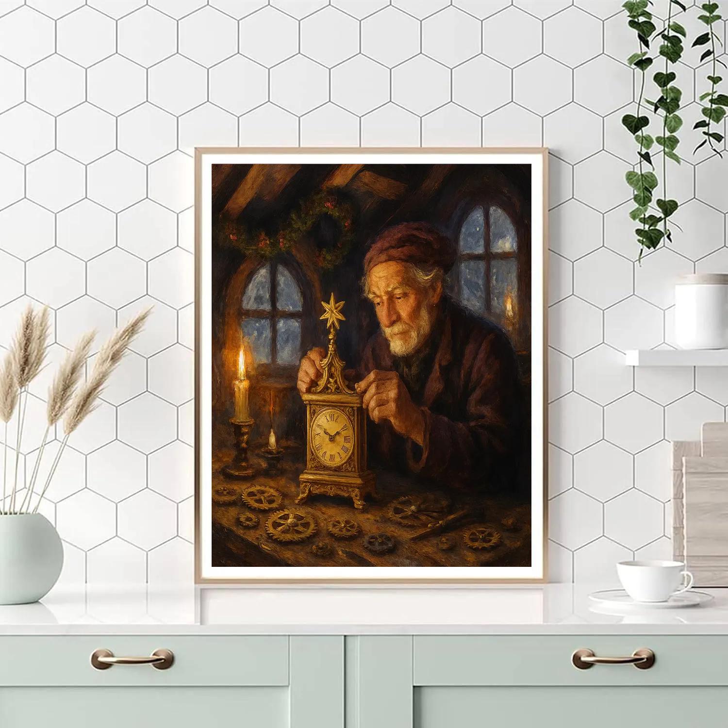 Snowy Clockmaker Attic painting number kit