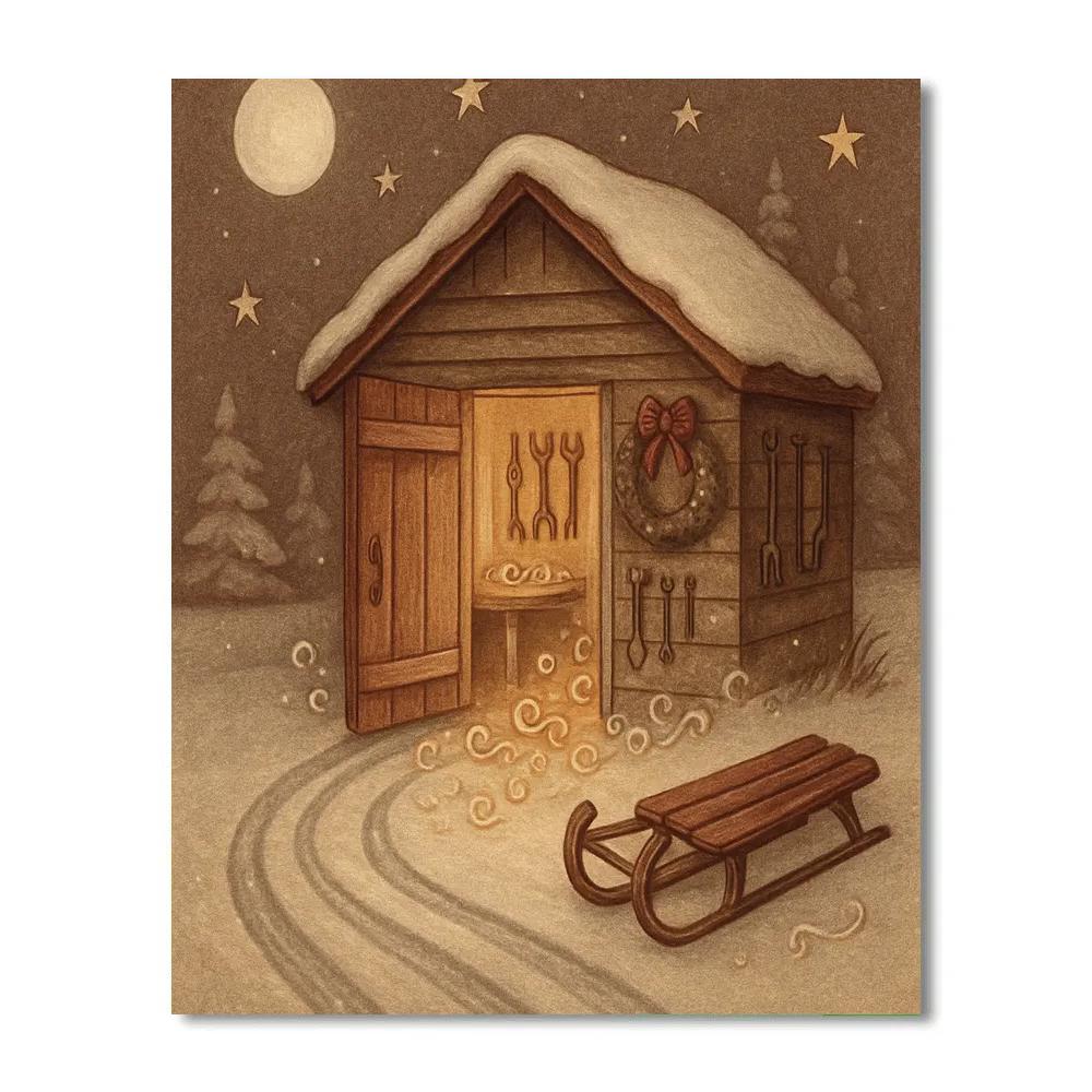 Moonlit Sled Repair Shed paint by color