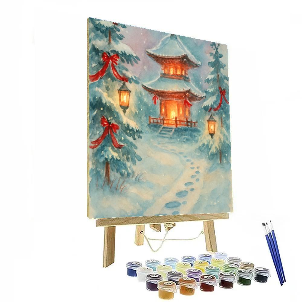 Candlelit Pagoda In Winter Garden Paint by numbers kits