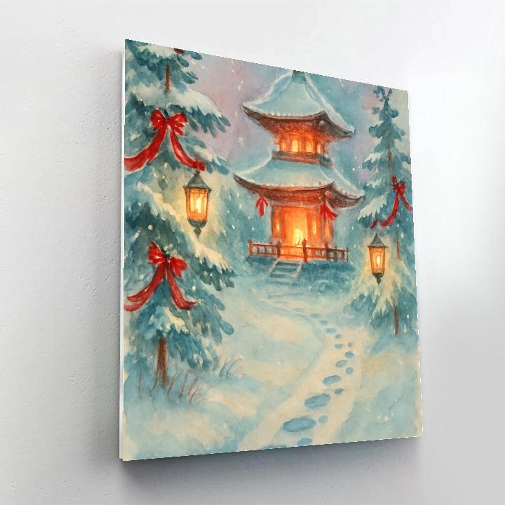 Candlelit Pagoda In Winter Garden Paint by numbers kits