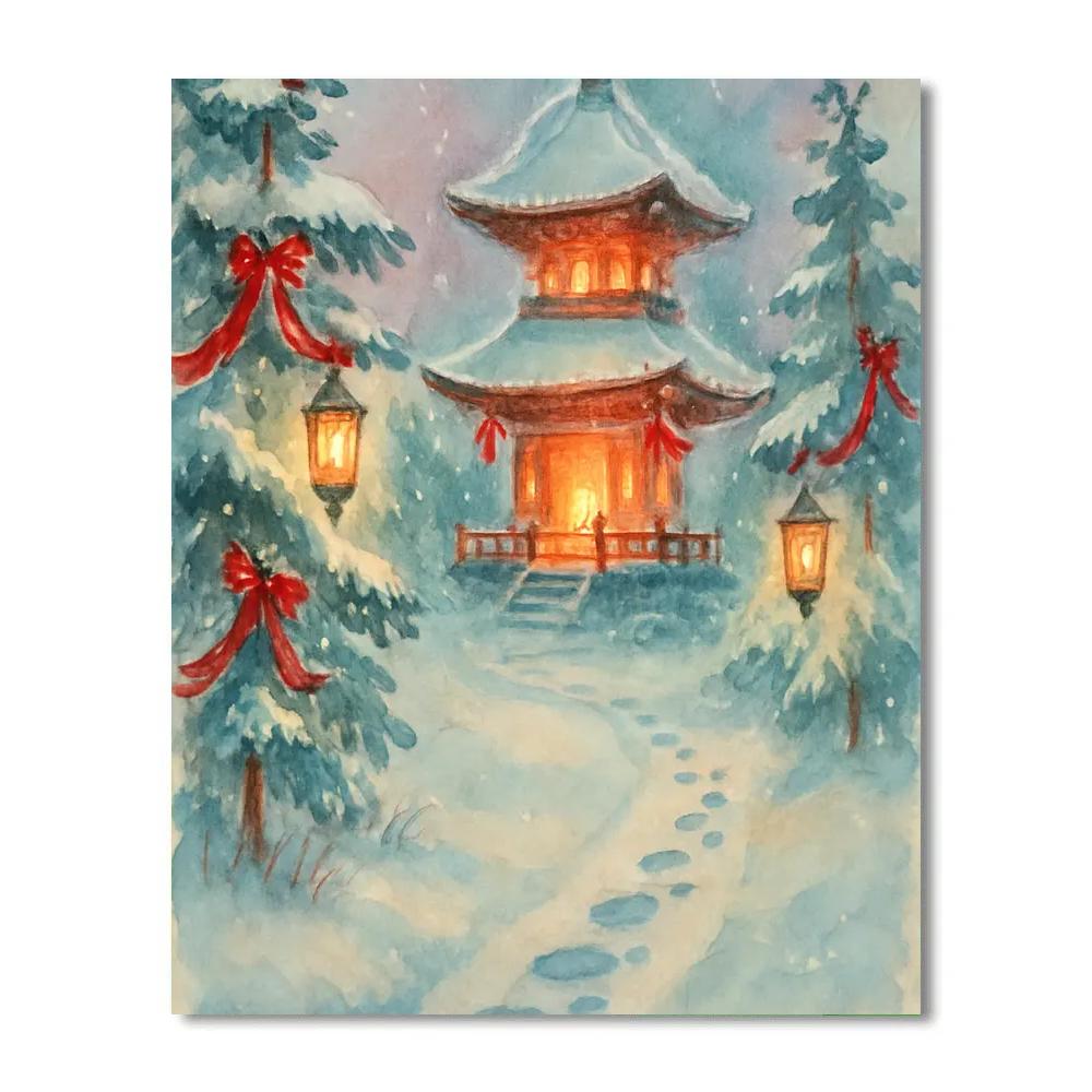 Candlelit Pagoda In Winter Garden Paint by numbers kits