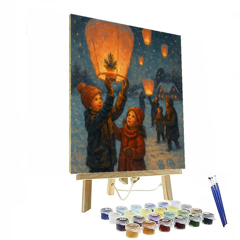 Snowfield Hot Air Lanterns Painting by numbers kit