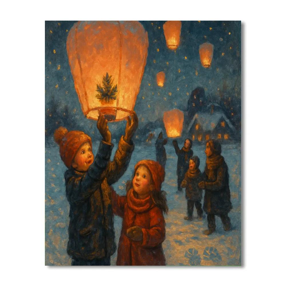 Snowfield Hot Air Lanterns Painting by numbers kit