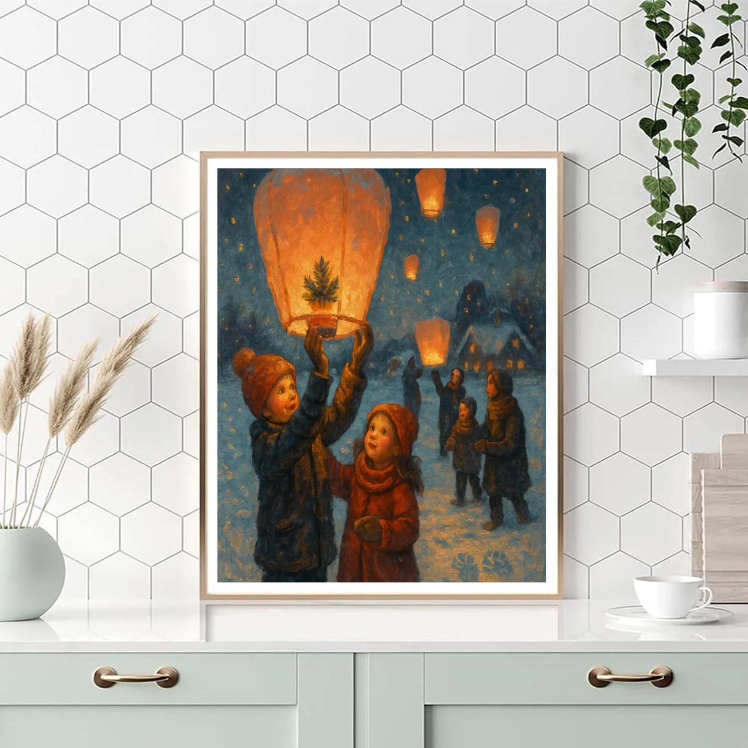 Snowfield Hot Air Lanterns Painting by numbers kit