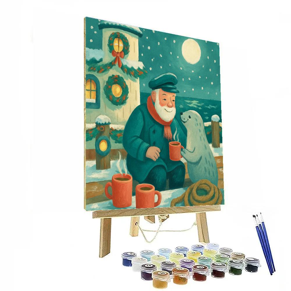 Snowy Lighthouse Keeper Cocoa Break DIY paint by numbers