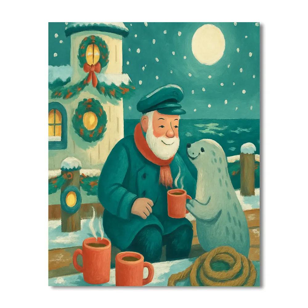 Snowy Lighthouse Keeper Cocoa Break DIY paint by numbers