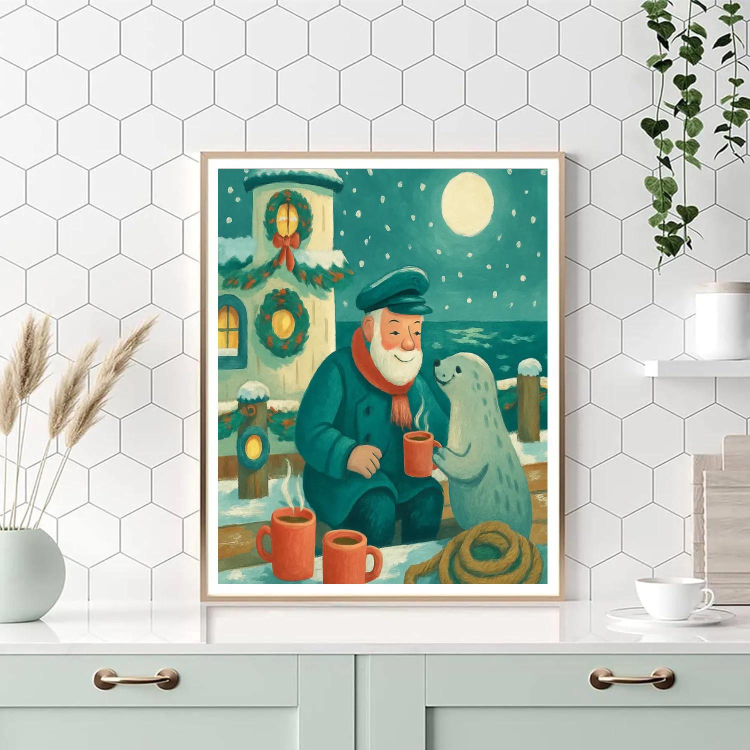 Snowy Lighthouse Keeper Cocoa Break DIY paint by numbers