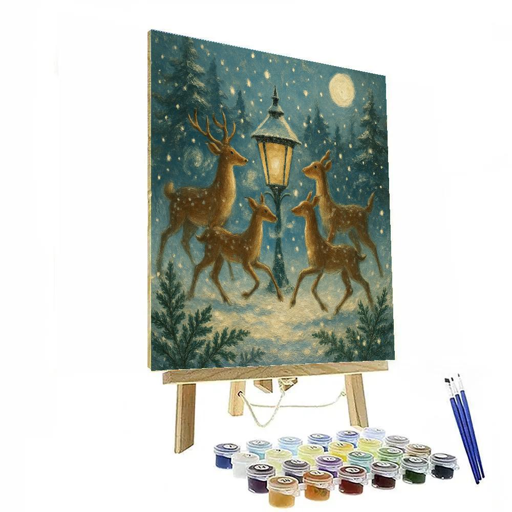 Snowy Meadow Deer Lantern Waltz Painting by numbers kit