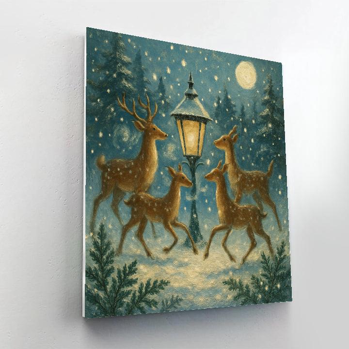 Snowy Meadow Deer Lantern Waltz Painting by numbers kit